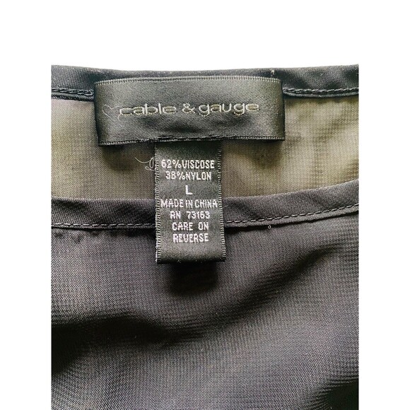 Cable & Gauge Women’s Top Semi Sheer Neck Blouse Black White Sweater Size Large - Picture 2 of 9